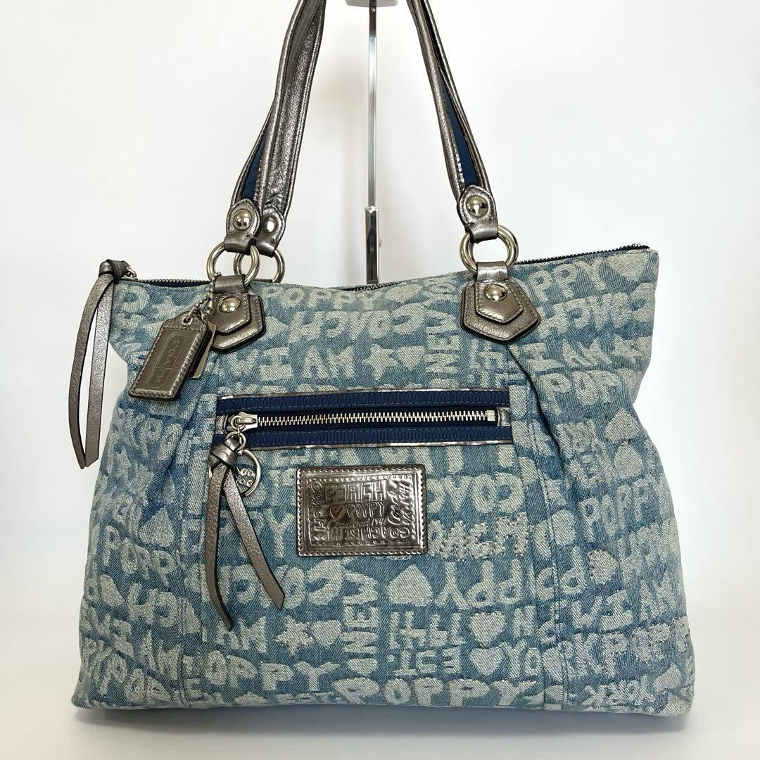 COACH Hand Bag Tote Purse 16988 Denim Blue Authentic