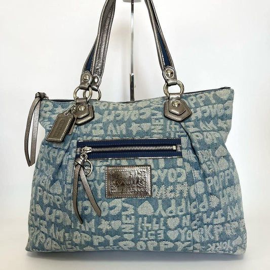 COACH Hand Bag Tote Purse 16988 Denim Blue Authentic