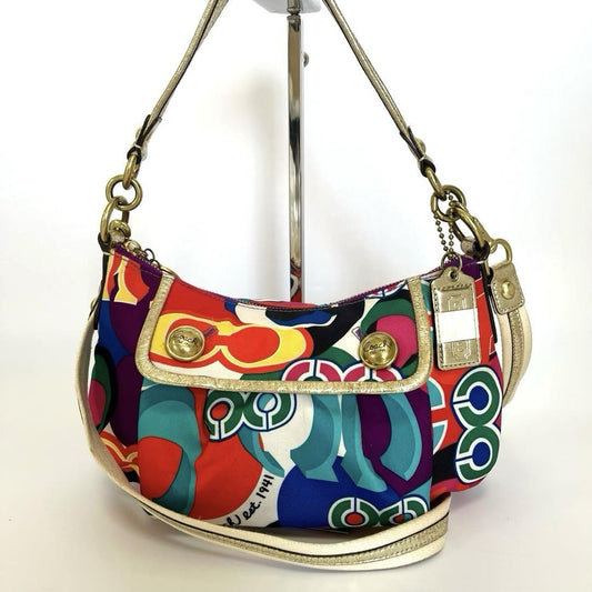 COACH Shoulder Bag Purse 2way POPPY 13834 Canvas Leather Multicolor Authentic