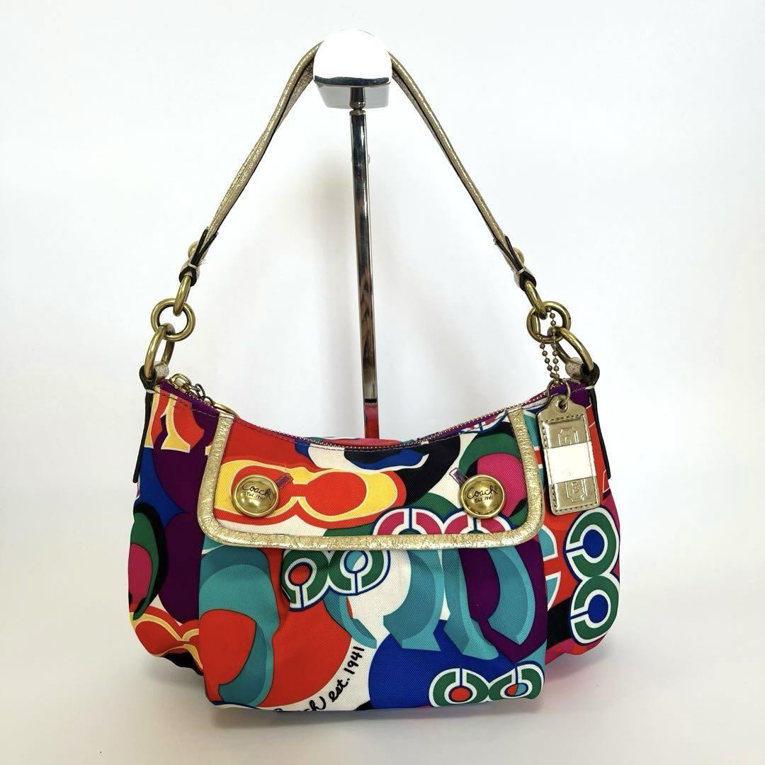 COACH Shoulder Bag Purse 2way POPPY 13834 Canvas Leather Multicolor Authentic