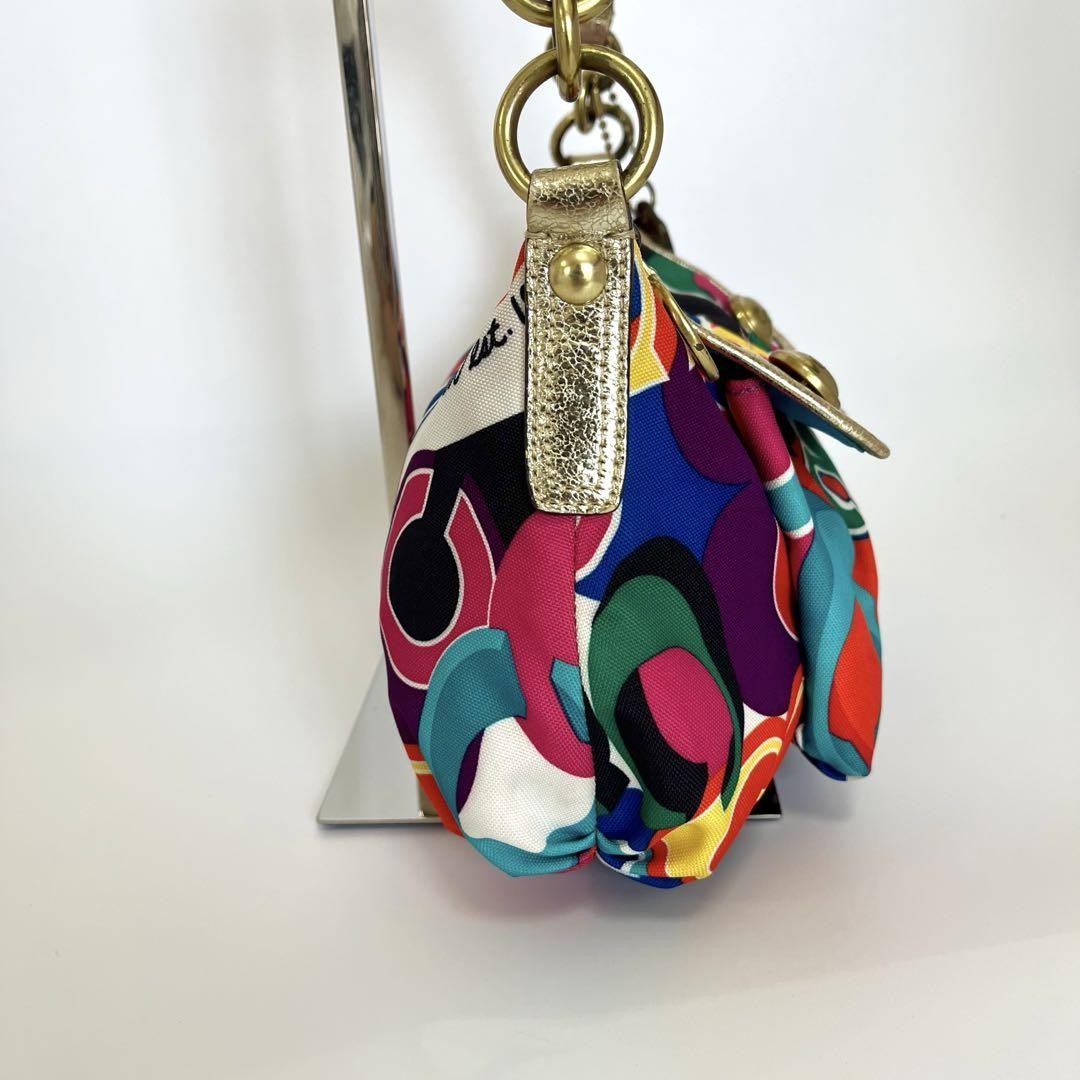 COACH Shoulder Bag Purse 2way POPPY 13834 Canvas Leather Multicolor Authentic