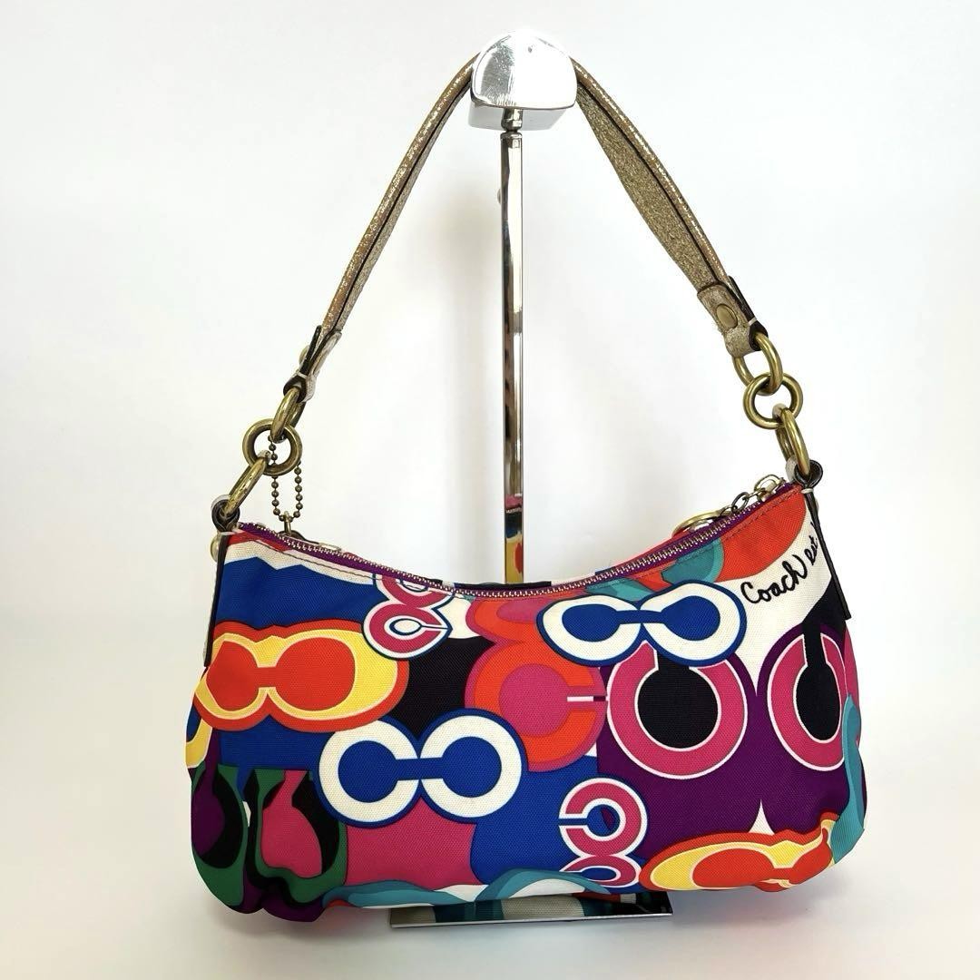 COACH Shoulder Bag Purse 2way POPPY 13834 Canvas Leather Multicolor Authentic