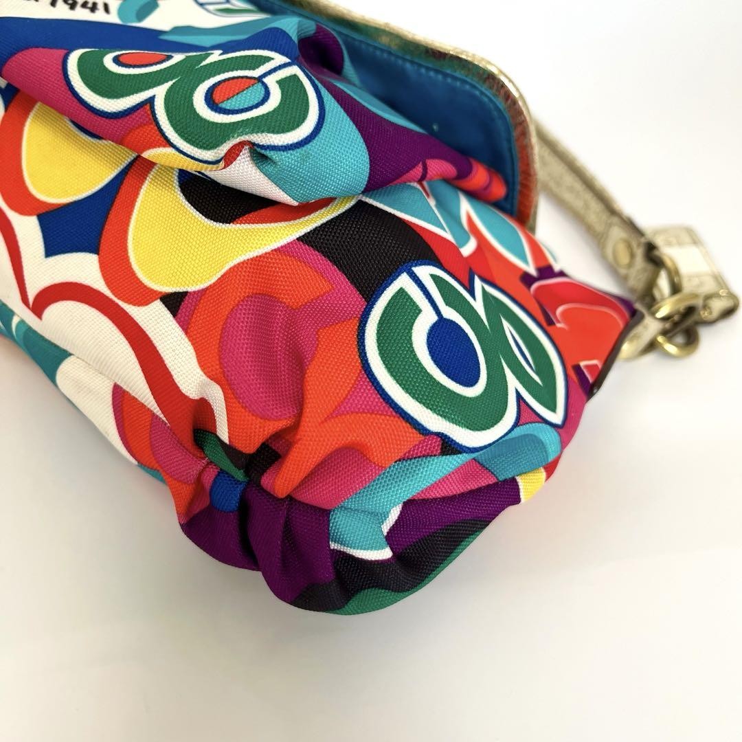 COACH Shoulder Bag Purse 2way POPPY 13834 Canvas Leather Multicolor Authentic