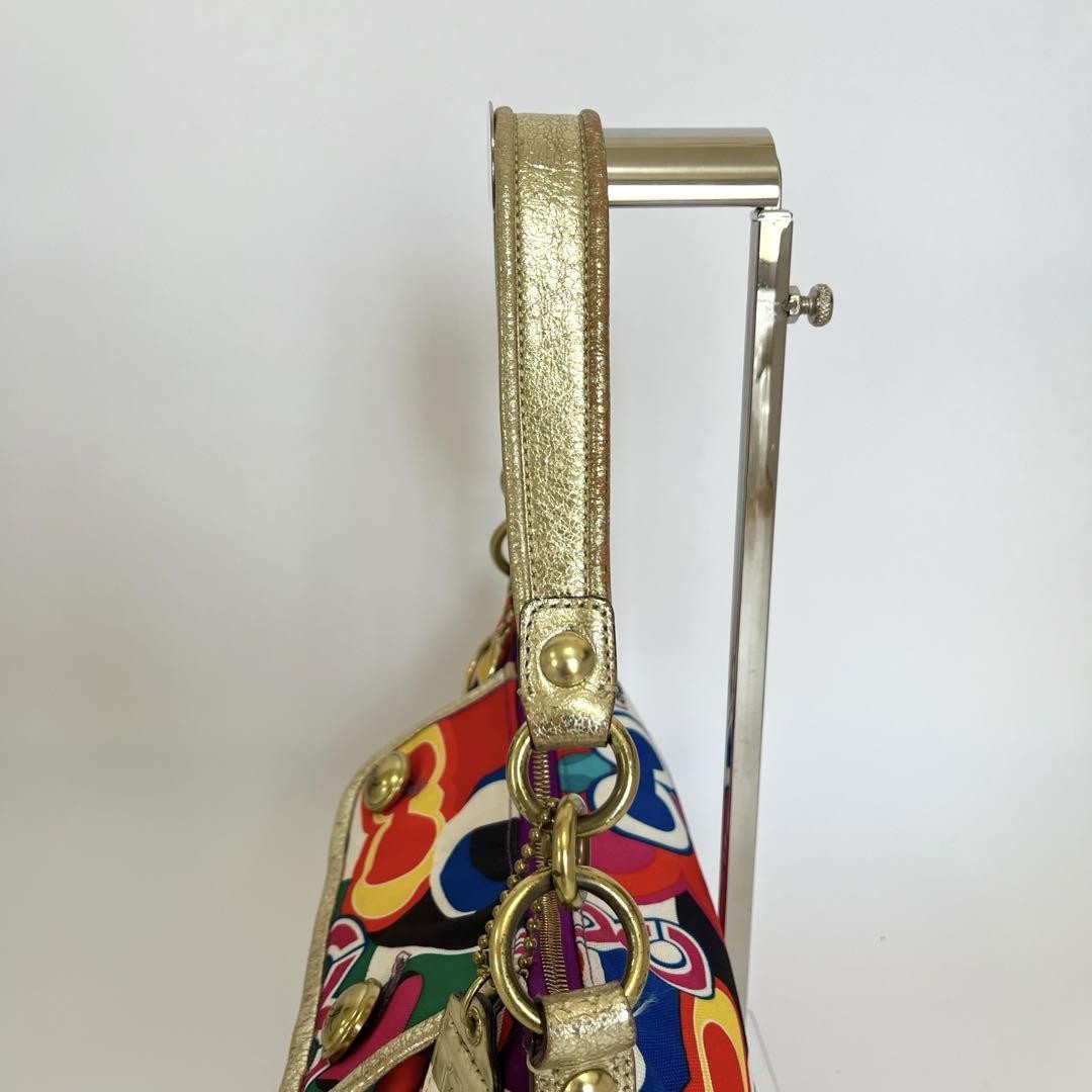 COACH Shoulder Bag Purse 2way POPPY 13834 Canvas Leather Multicolor Authentic