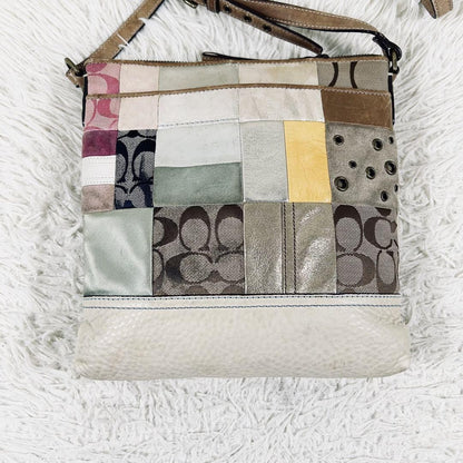 COACH Shoulder Bag Purse Signature 2193 Canvas Leather Beige Authentic