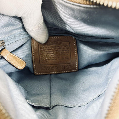 COACH Shoulder Bag Purse Signature 2193 Canvas Leather Beige Authentic