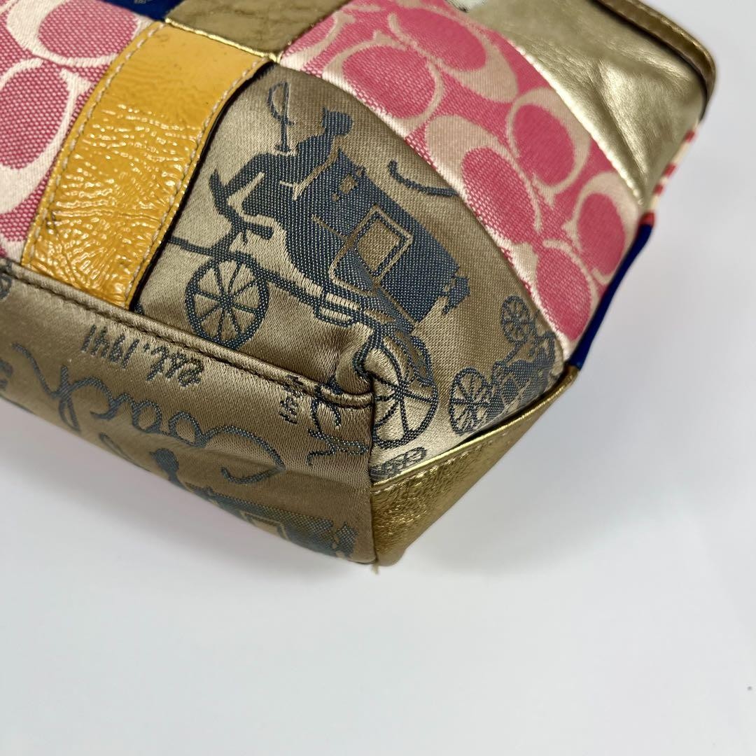 COACH Hand Bag Tote Purse 45656 Patchwork Signature Canvas Multicolor Authentic