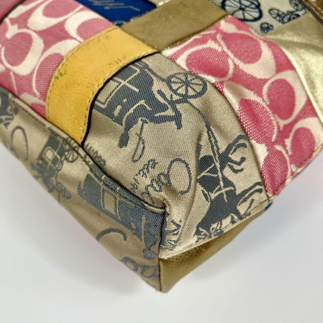 COACH Hand Bag Tote Purse 45656 Patchwork Signature Canvas Multicolor Authentic