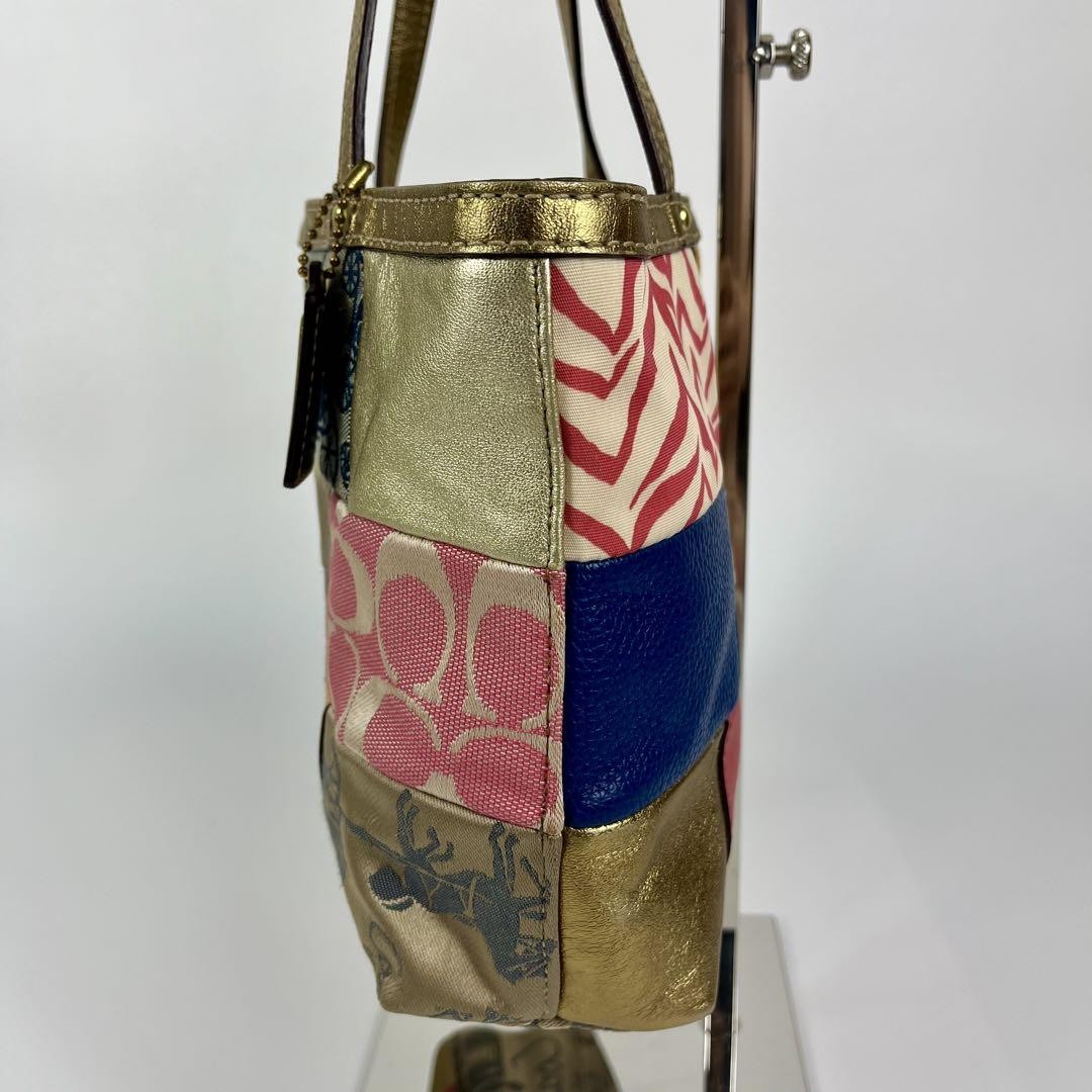 COACH Hand Bag Tote Purse 45656 Patchwork Signature Canvas Multicolor Authentic