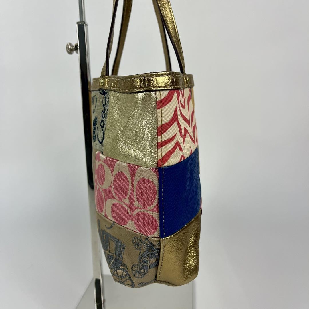COACH Hand Bag Tote Purse 45656 Patchwork Signature Canvas Multicolor Authentic
