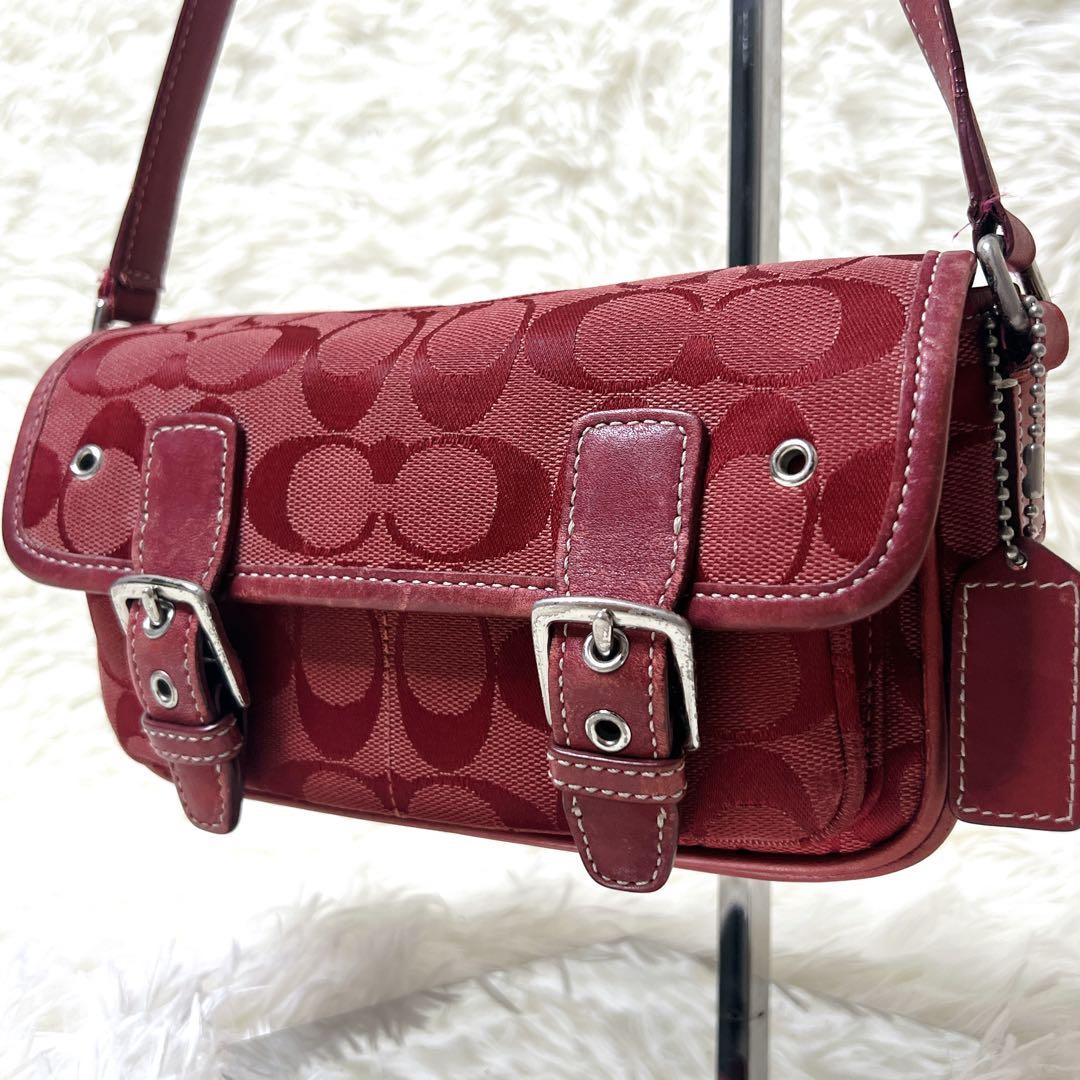 COACH Accessory Pouch Shoulder Bag Purse Signature Red Authentic