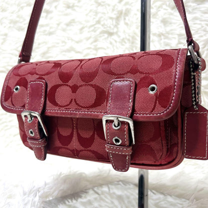 COACH Accessory Pouch Shoulder Bag Purse Signature Red Authentic