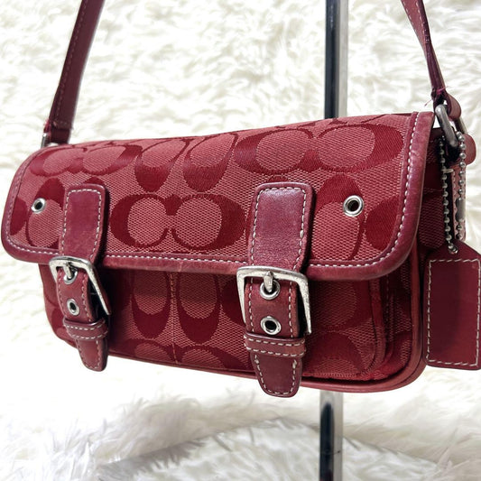 COACH Accessory Pouch Shoulder Bag Purse Signature Red Authentic