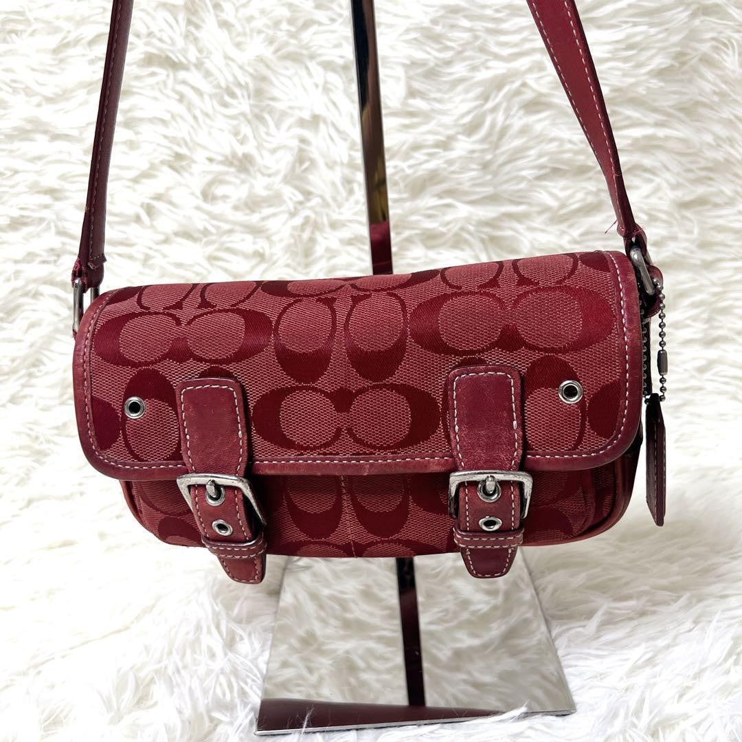 COACH Accessory Pouch Shoulder Bag Purse Signature Red Authentic