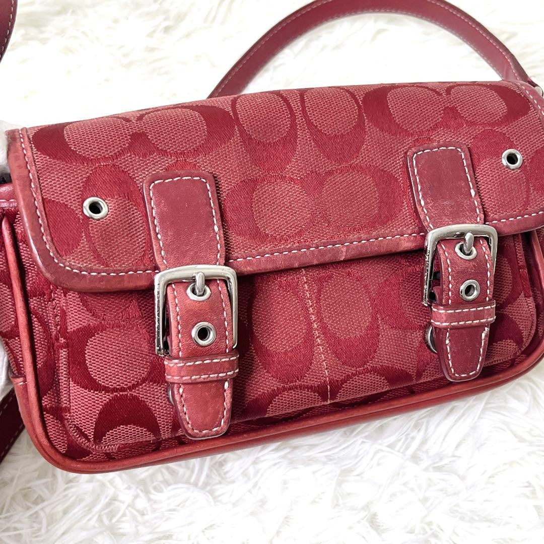 COACH Accessory Pouch Shoulder Bag Purse Signature Red Authentic