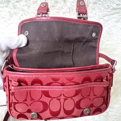 COACH Accessory Pouch Shoulder Bag Purse Signature Red Authentic