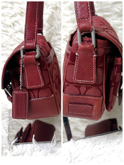 COACH Accessory Pouch Shoulder Bag Purse Signature Red Authentic