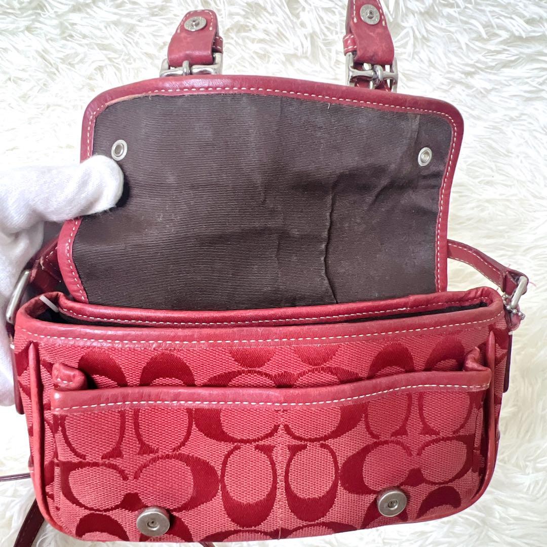 COACH Accessory Pouch Shoulder Bag Purse Signature Red Authentic