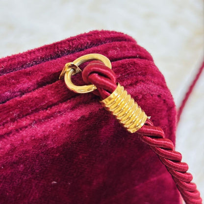 Valentino Shoulder Bag Purse Logo Velour Wine Red Authentic