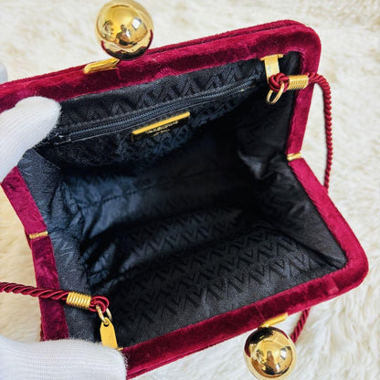 Valentino Shoulder Bag Purse Logo Velour Wine Red Authentic