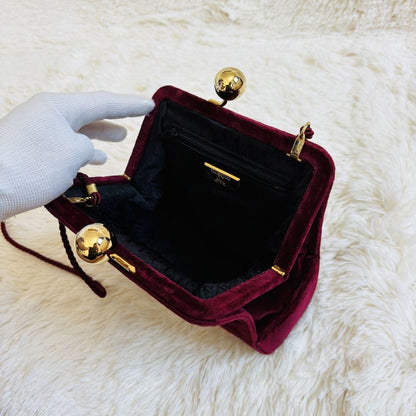 Valentino Shoulder Bag Purse Logo Velour Wine Red Authentic