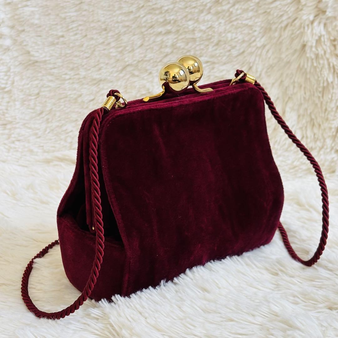 Valentino Shoulder Bag Purse Logo Velour Wine Red Authentic
