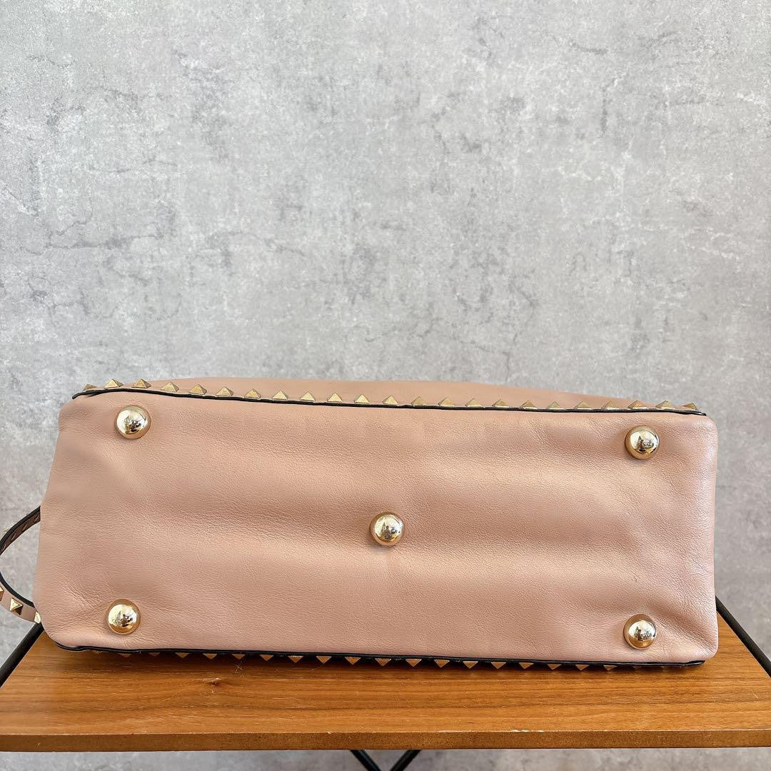 Valentino Garavani Hand Shoulder Bag Purse 2way Rockstuds Leather Pink Beige