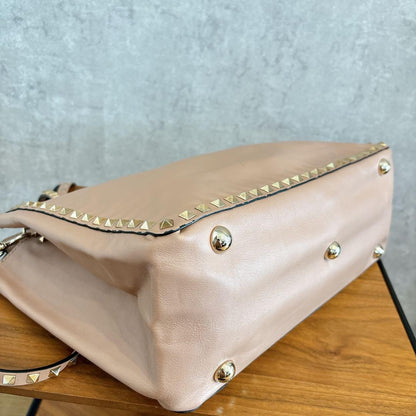 Valentino Garavani Hand Shoulder Bag Purse 2way Rockstuds Leather Pink Beige