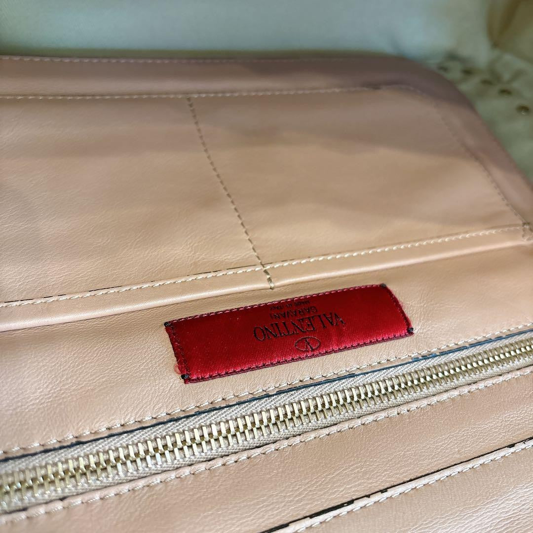 Valentino Garavani Hand Shoulder Bag Purse 2way Rockstuds Leather Pink Beige