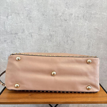 Valentino Garavani Hand Shoulder Bag Purse 2way Rockstuds Leather Pink Beige
