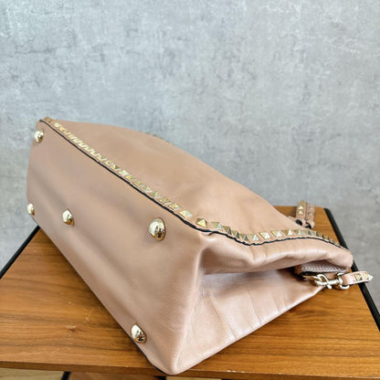 Valentino Garavani Hand Shoulder Bag Purse 2way Rockstuds Leather Pink Beige