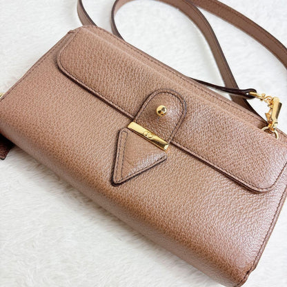 Valentino Shoulder Wallet Bag Purse Logo Leather Brown Authentic