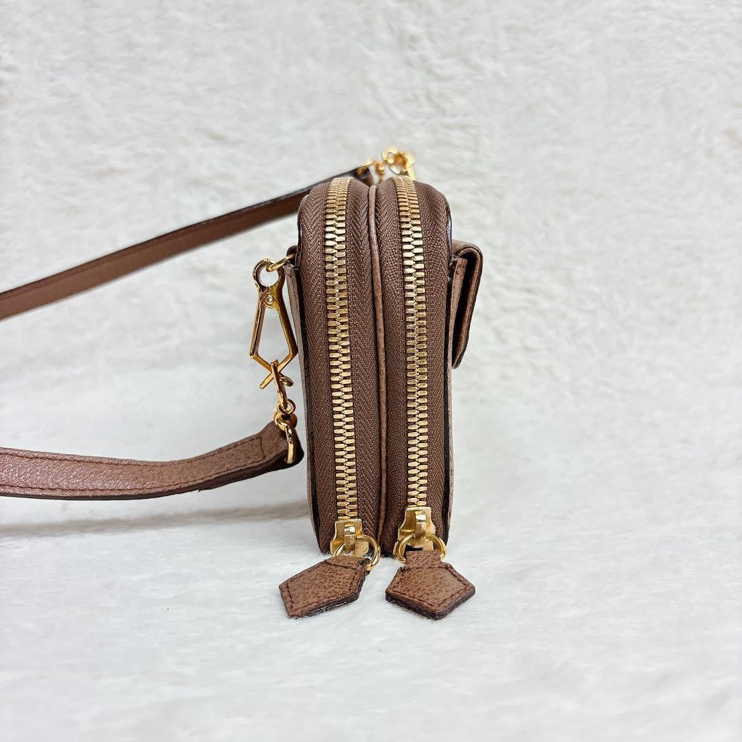Valentino Shoulder Wallet Bag Purse Logo Leather Brown Authentic