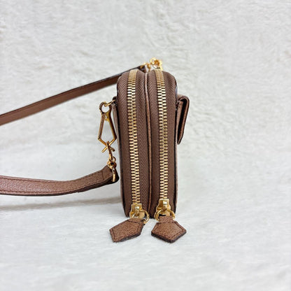 Valentino Shoulder Wallet Bag Purse Logo Leather Brown Authentic