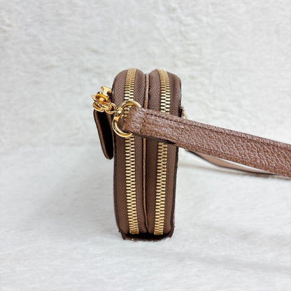 Valentino Shoulder Wallet Bag Purse Logo Leather Brown Authentic