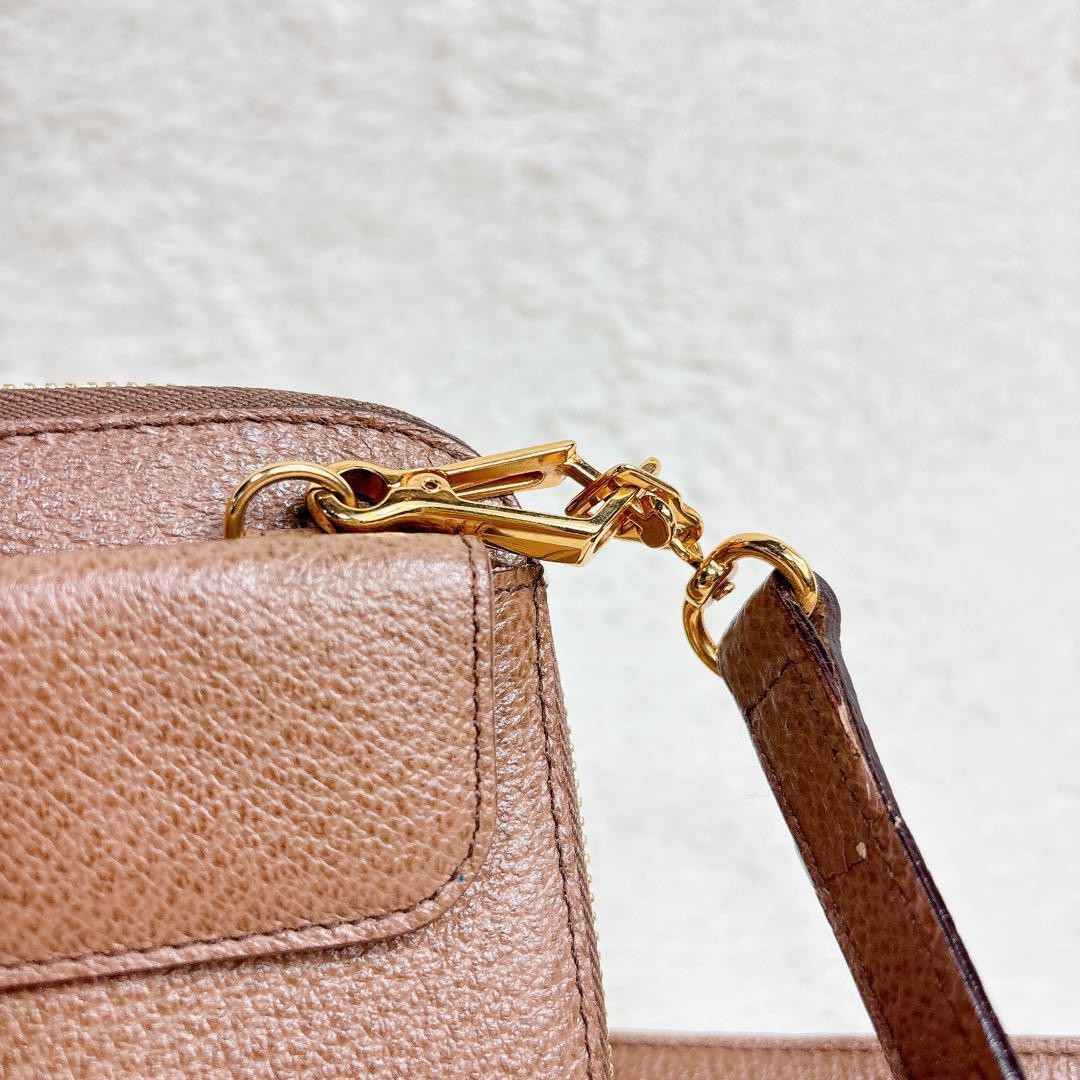 Valentino Shoulder Wallet Bag Purse Logo Leather Brown Authentic