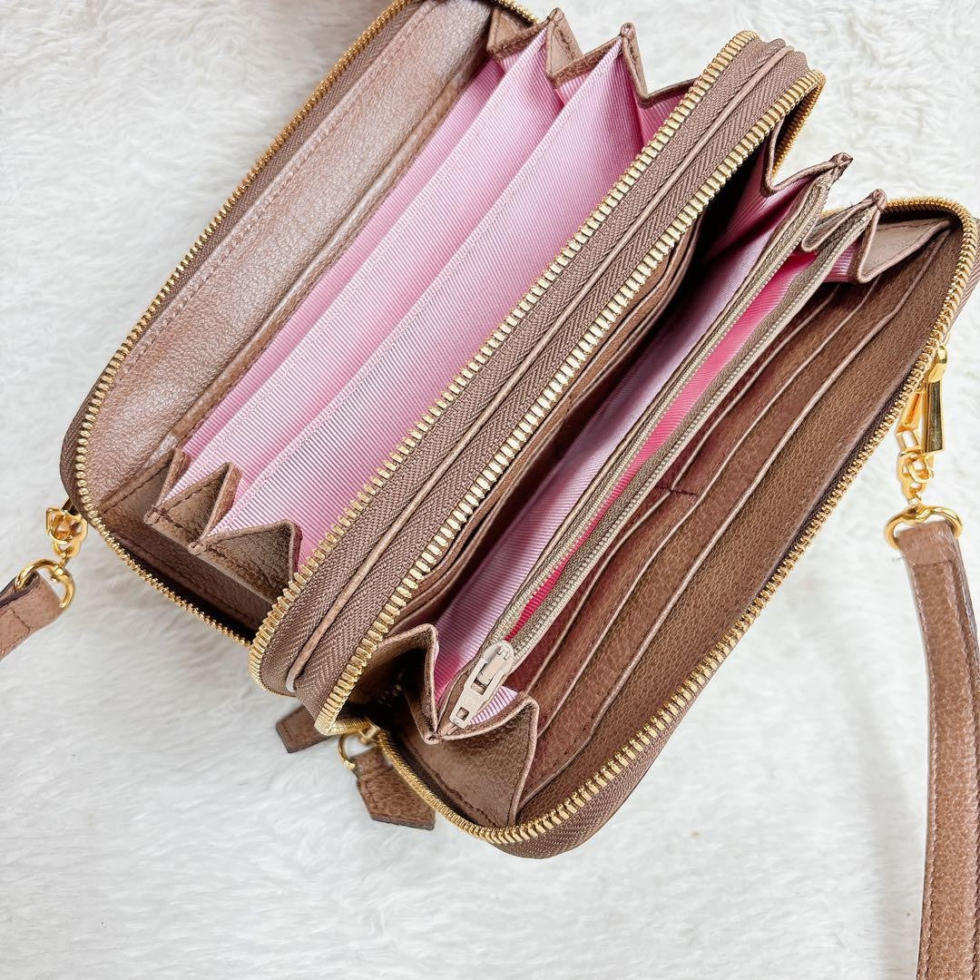 Valentino Shoulder Wallet Bag Purse Logo Leather Brown Authentic