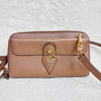 Valentino Shoulder Wallet Bag Purse Logo Leather Brown Authentic