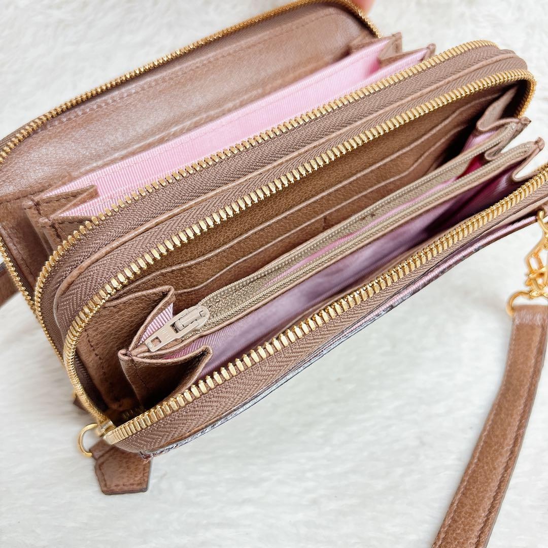 Valentino Shoulder Wallet Bag Purse Logo Leather Brown Authentic