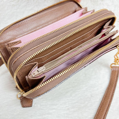 Valentino Shoulder Wallet Bag Purse Logo Leather Brown Authentic
