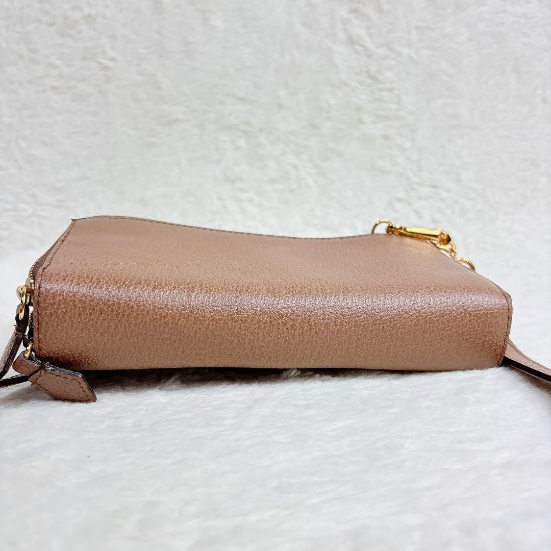 Valentino Shoulder Wallet Bag Purse Logo Leather Brown Authentic