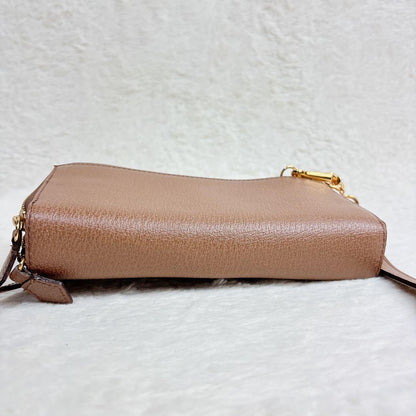 Valentino Shoulder Wallet Bag Purse Logo Leather Brown Authentic