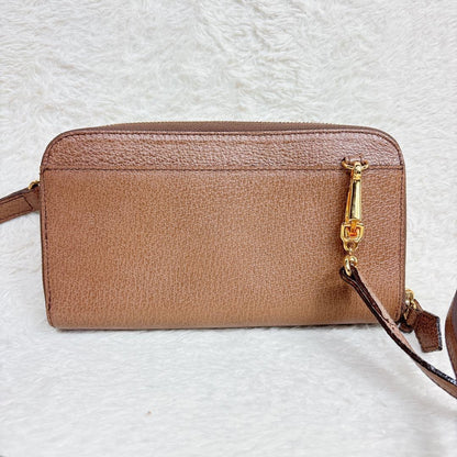 Valentino Shoulder Wallet Bag Purse Logo Leather Brown Authentic