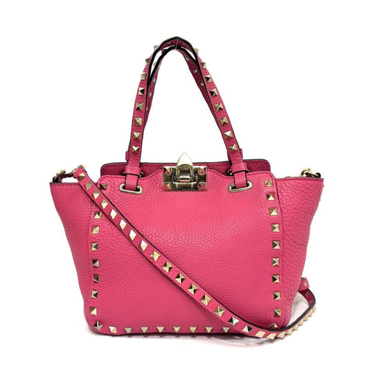 Valentino Hand Shoulder Bag Tote Purse 2way Studs Leather Pink Authentic