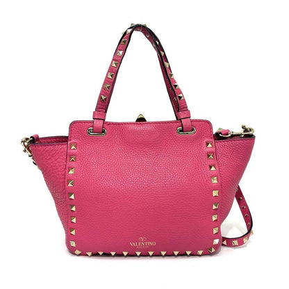 Valentino Hand Shoulder Bag Tote Purse 2way Studs Leather Pink Authentic