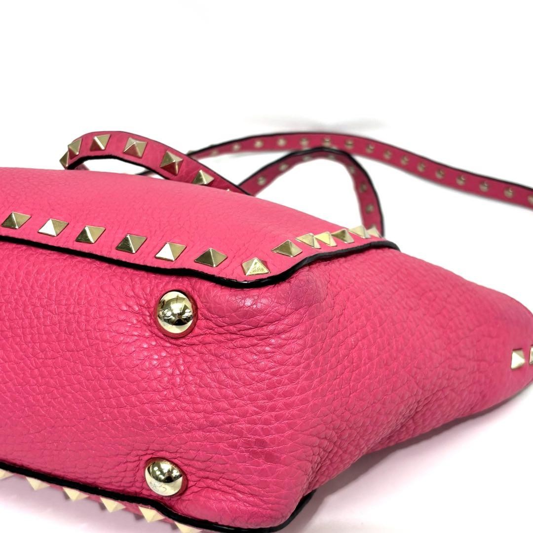Valentino Hand Shoulder Bag Tote Purse 2way Studs Leather Pink Authentic