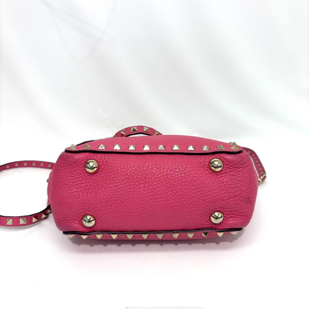 Valentino Hand Shoulder Bag Tote Purse 2way Studs Leather Pink Authentic