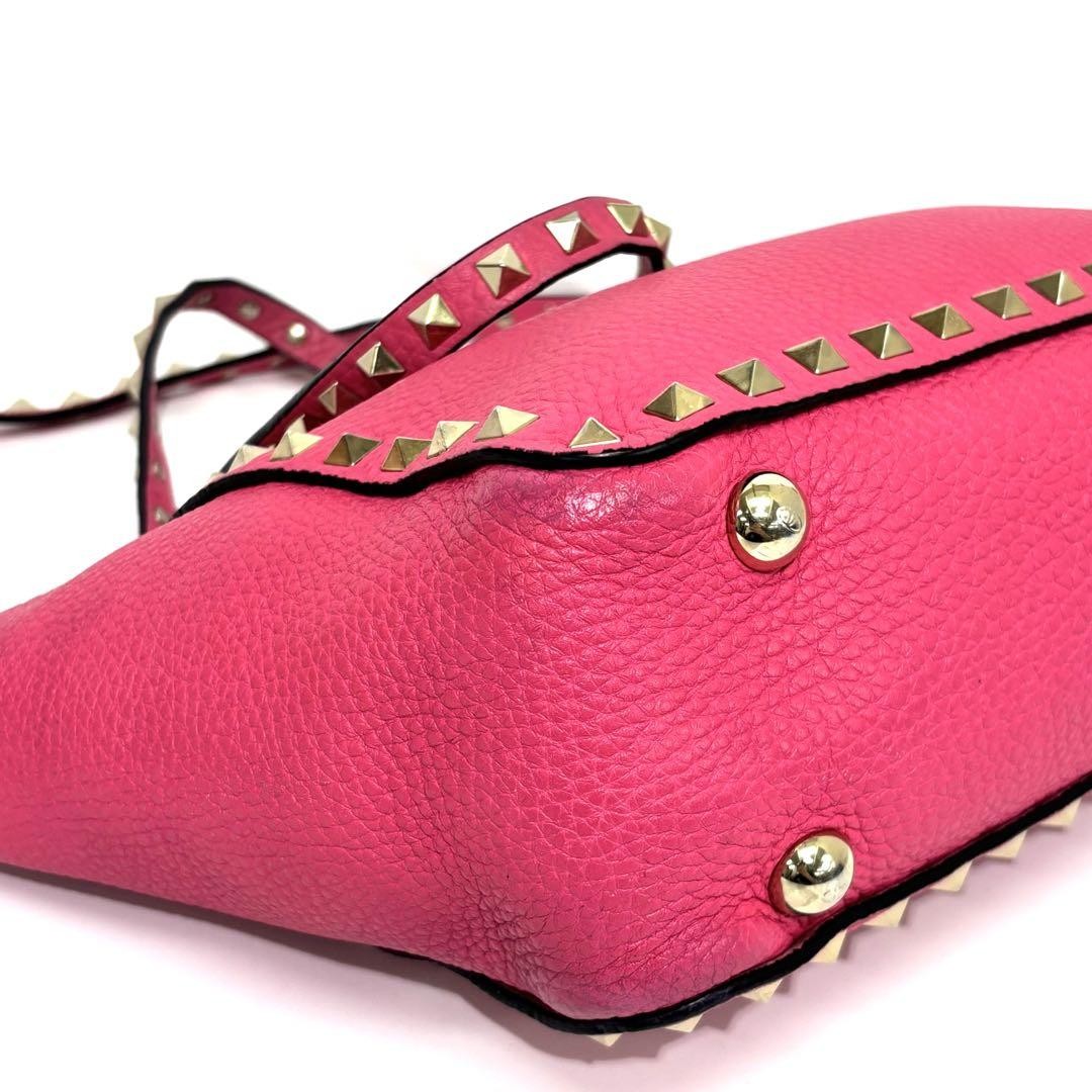 Valentino Hand Shoulder Bag Tote Purse 2way Studs Leather Pink Authentic
