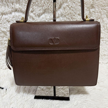 Valentino Garavani Hand Shoulder Bag Tote Purse 2way Logo Leather Brown Auth