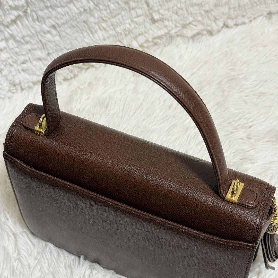 Valentino Garavani Hand Shoulder Bag Tote Purse 2way Logo Leather Brown Auth